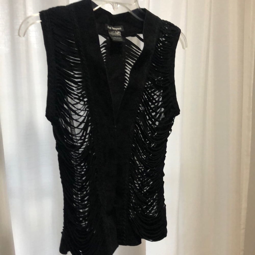Royal Underground 100% Suede Leather Black Vest With Fringe